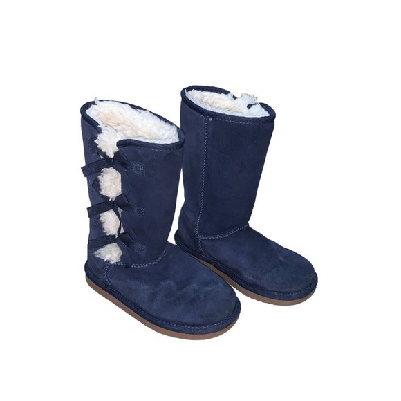 Koolaburra by UGG Kid's Size 1 Victoria Tall Fashion Boot Suede Blue Sherpa - Picture 1 of 7